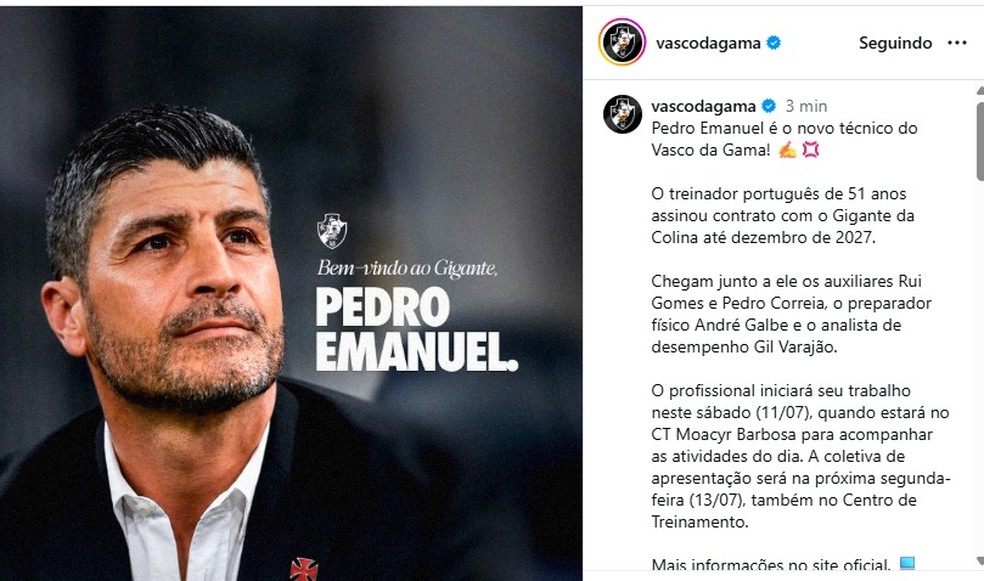 Vasco anuncia novo técnico — Foto: Reprodução