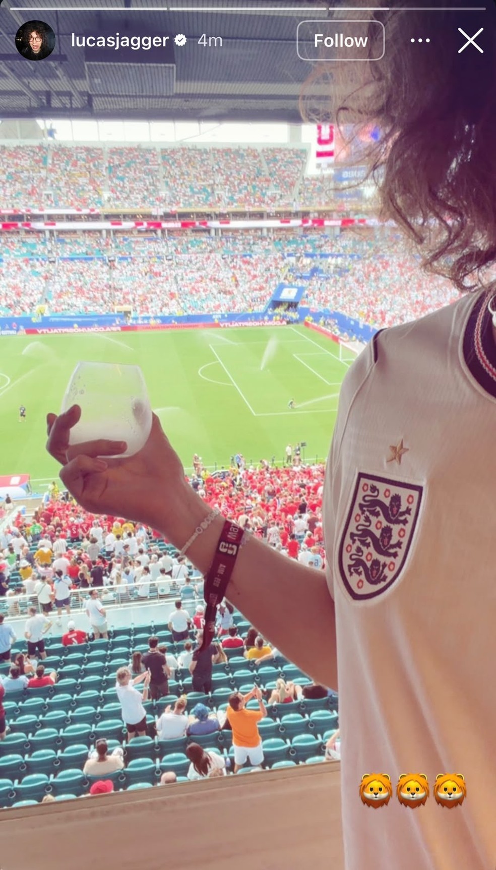 Lucas Jagger posta registro de camisa da Inglaterra no estádio de Miami — Foto: Reprodução/ Instagram