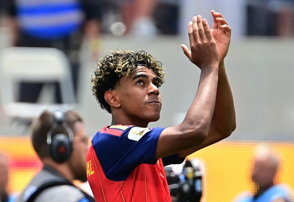 Lamine Yamal, da Espanha, em vitória sobre a Bélgica nas quartas de final da Copa do Mundo
